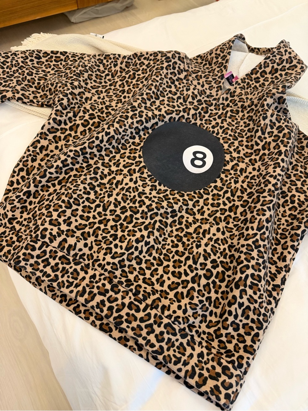 Edikted Leopard Print Hoodie with 8-Ball Graphic - Tan/Black